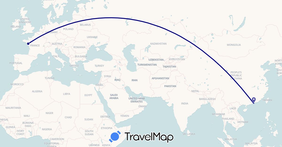 TravelMap itinerary: driving in France, Hong Kong (Asia, Europe)